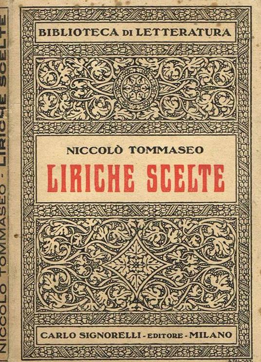 Liriche Scelte - Niccolò Tommaseo - copertina