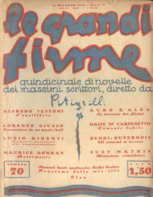 Le grandi firme Anno V n. 70. Quindicinale di novelle dei massimi scrittori diretto da Pitigrilli - copertina