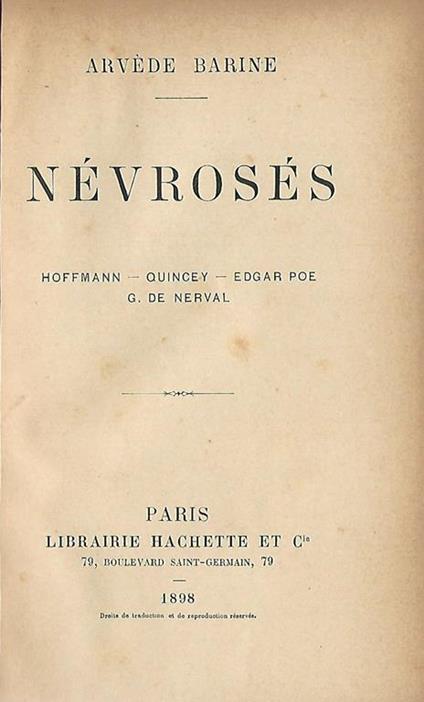 Nevroses. Hoffmann-Quincey- Edgar Poe- G. de Nerval - Arvede Barine - copertina