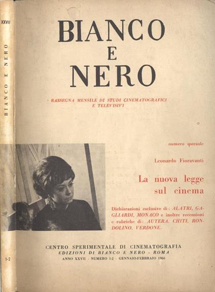 Bianco e Nero Anno XXVII nn. 1 2 Gennaio Febbraio 1966 Numero speciale. Rassegna mensile di studi cinematografici e televisivi - copertina