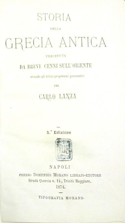 Storia della Grecia Antica - Carlo Lanza - copertina