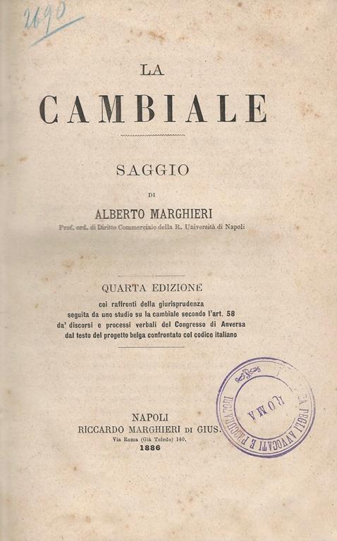 La Cambiale. saggio - Alberto Marghieri - copertina