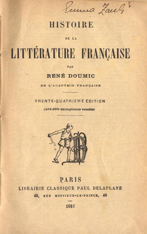 Histoire de la littèrature francaise - René Doumic - copertina