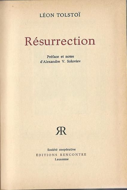 Resurrection - Lev Tolstoj - copertina