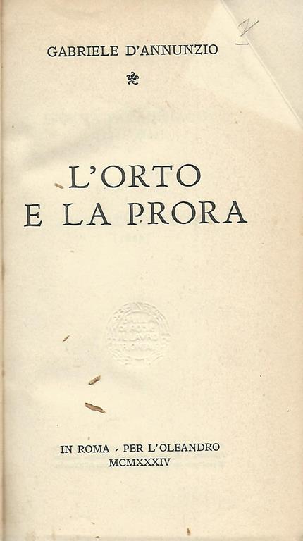 L' orto e la prora - Gabriele D'Annunzio - copertina