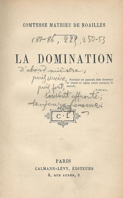 La Domination - Mathieu de Noailles - copertina