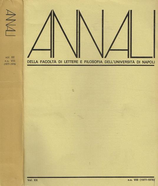 Annali Della Facoltà Di Lettere E Filosofia Dell'Università Di Napoli Vol. Xx N.S. Viii 1977-1978 - copertina