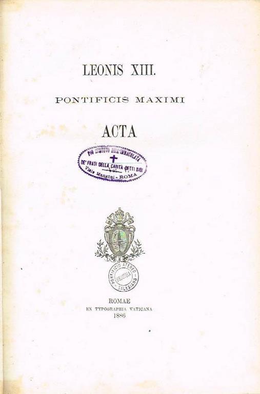 Acta ( Vol. V ) - Leone XIII - copertina