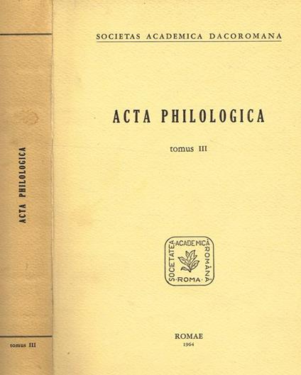 Acta Philologica Tomus Iii - copertina