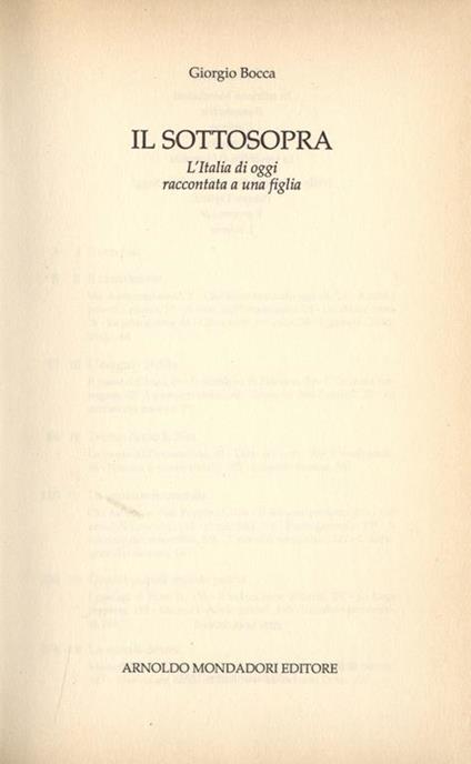 Il sottosopra. L'Italia di oggi raccontata a una figlia - Giorgio Bocca - copertina