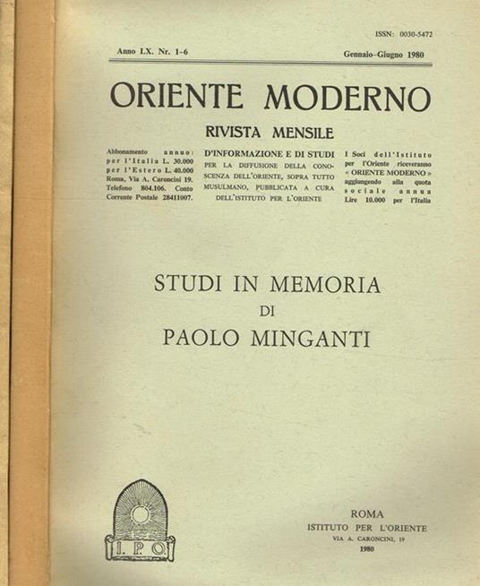 Oriente Moderno Anno Lx N.1/6 7/12. Rivista Mensile - copertina