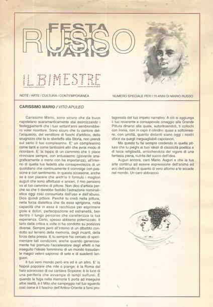 Il Bimestre N. 0. Note - Arte - Cultura Contemporanea - Nmero Speciale per i 70 anni di Mario Russo - copertina