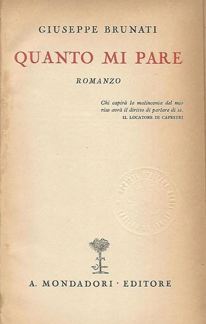 Quanto mi pare - Giuseppe Brunati - copertina