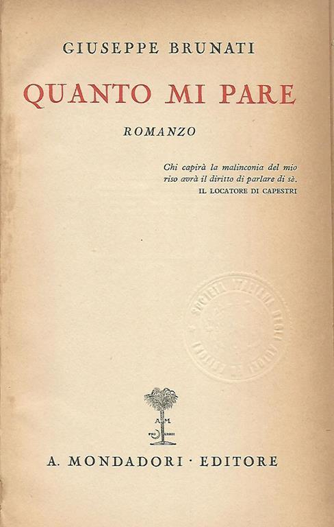 Quanto mi pare - Giuseppe Brunati - copertina