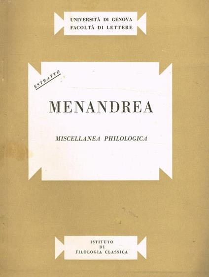 Menandrea. Miscellanea Philologica. Estratto - copertina