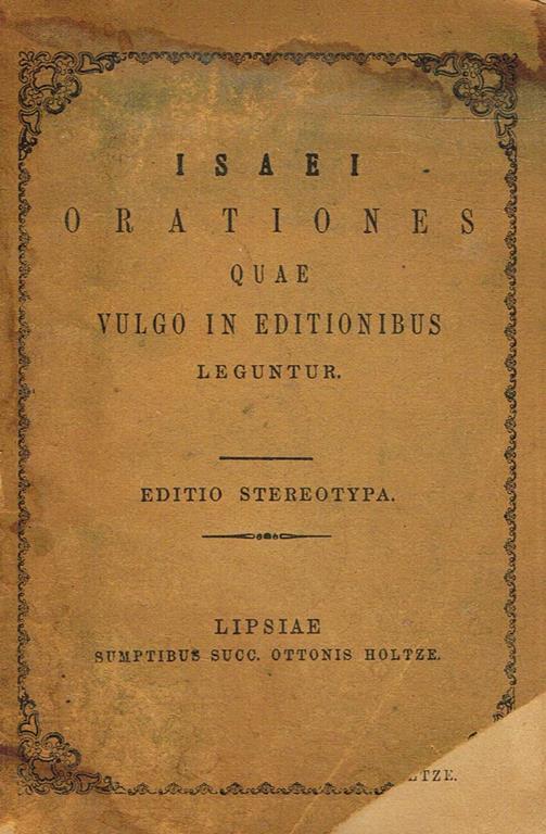 Orationes Quae Vulgo In Editionibus Leguntur - Iseo - copertina