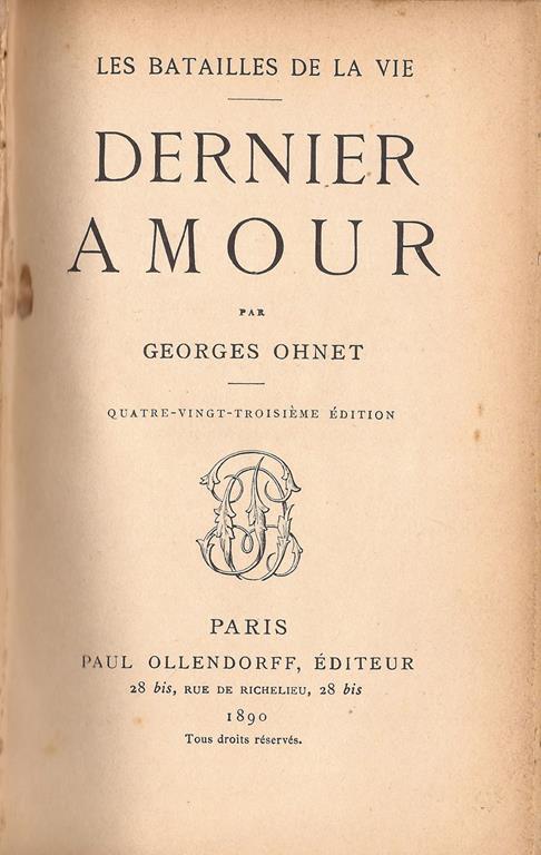 Dernier amour - Georges Ohnet - copertina