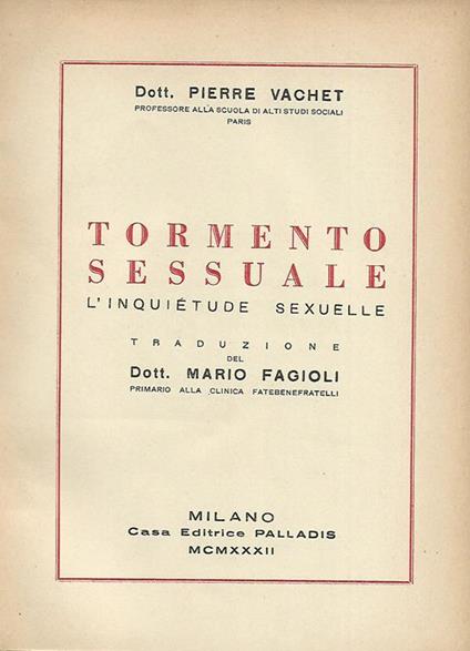 Tormento sessuale. L'inquietude sexuelle - Pierre Vachet - copertina