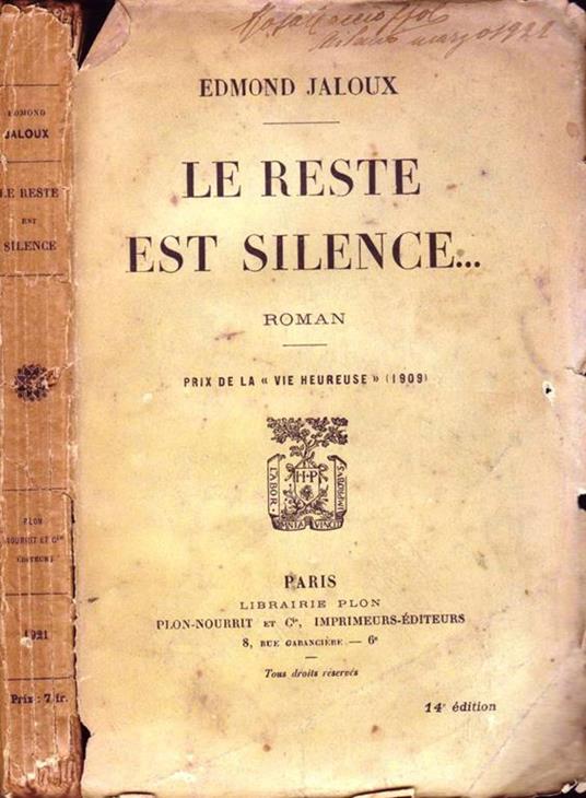 Le Reste Est Silence… - Edmond Jaloux - copertina