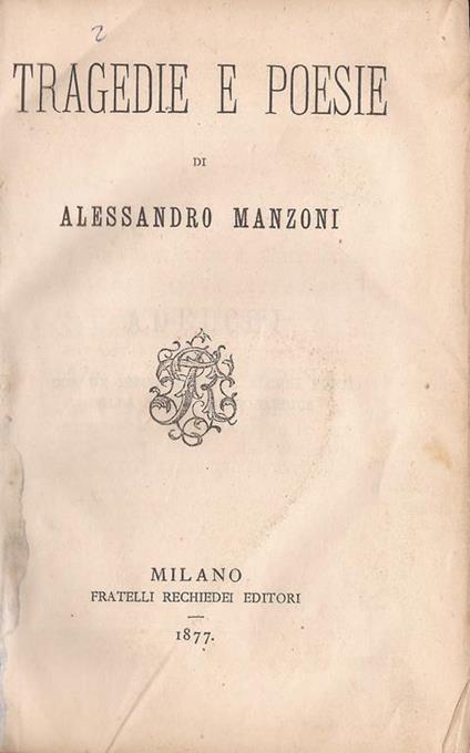 Tragedie e poesie - Alessandro Manzoni - copertina