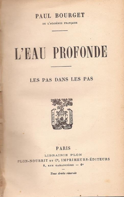 L' eau profonde. les pas dans les pas - Paul Bourget - copertina