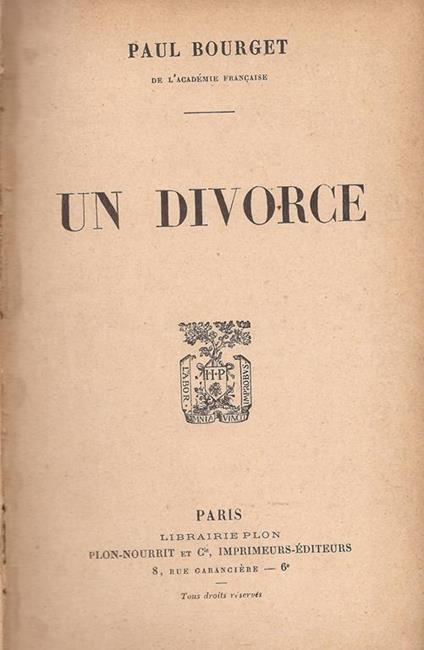 Un divorce - Paul Bourget - copertina