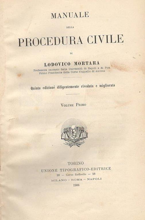 Manuale Della Procedura Civile - Lodovico Mortara - copertina