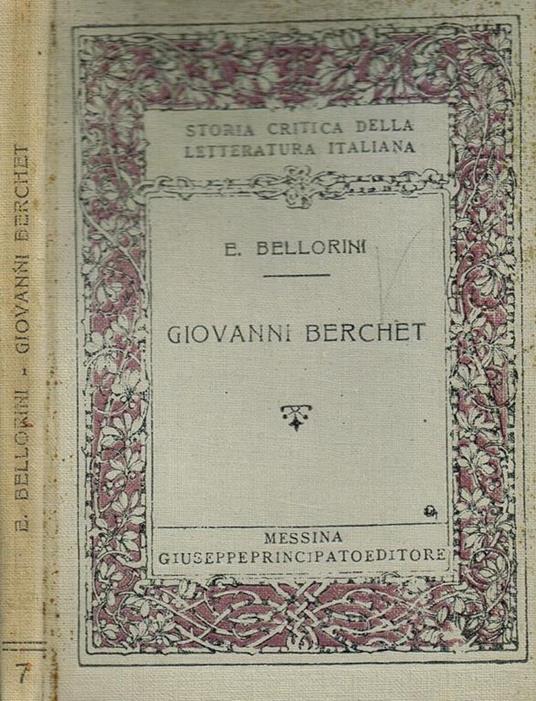 Giovanni Berchet - Egidio Bellorini - copertina