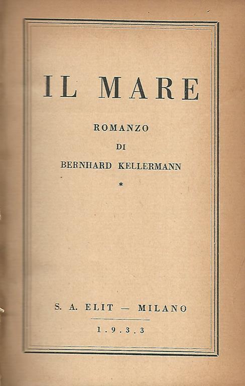 Il mare - Bernhard Kellermann - copertina