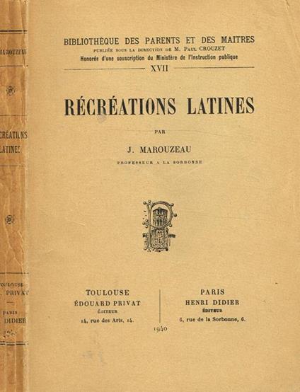 Recreations Latines - Jules Marouzeau - copertina