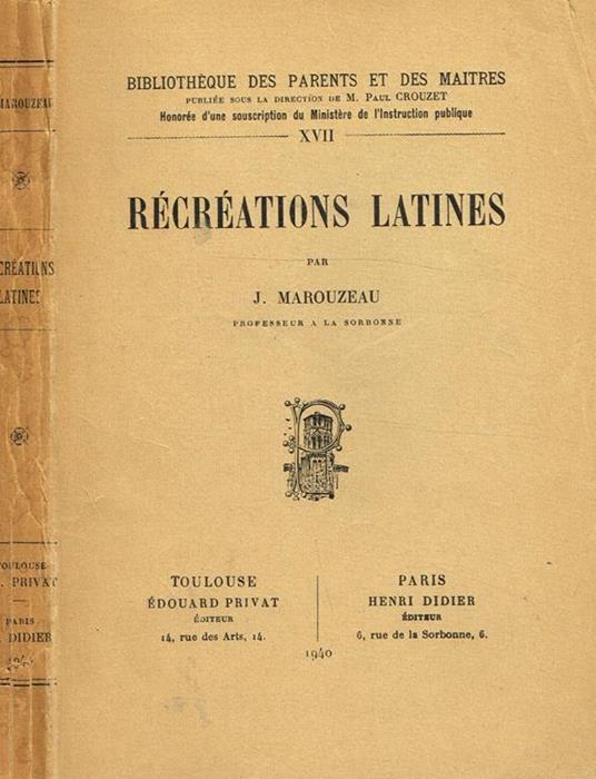 Recreations Latines - Jules Marouzeau - copertina