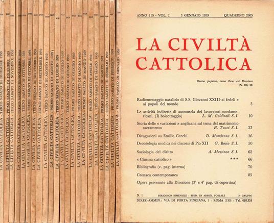 La civilt cattolica. 1959. Rivista bimensile Libro Usato