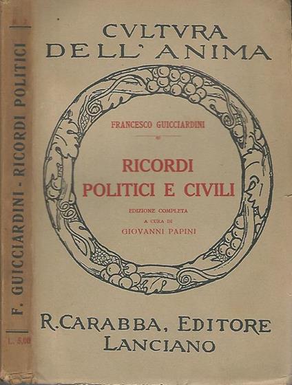 Ricordi politici e civili - Francesco Guicciardini - copertina