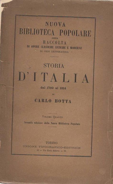 Storia d'Italia dal 1789 al 1814 - Carlo Botta - copertina