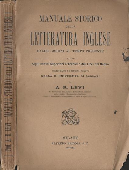 Manuale Storico Della Letteratura Inglese. Dalle Origini Al Tempo Presente - copertina