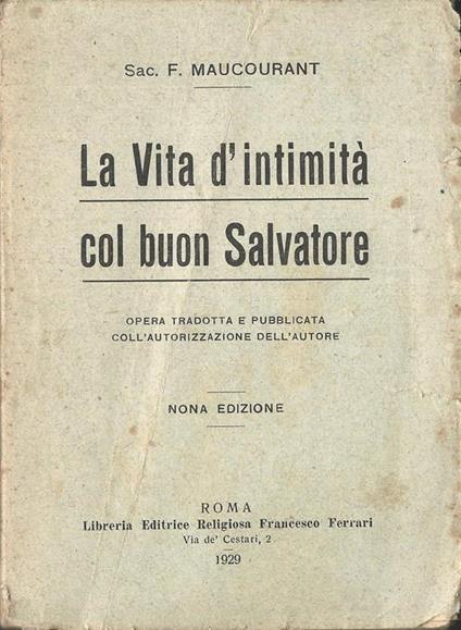 La Vita D'Intimità Col Buon Salvatore - copertina