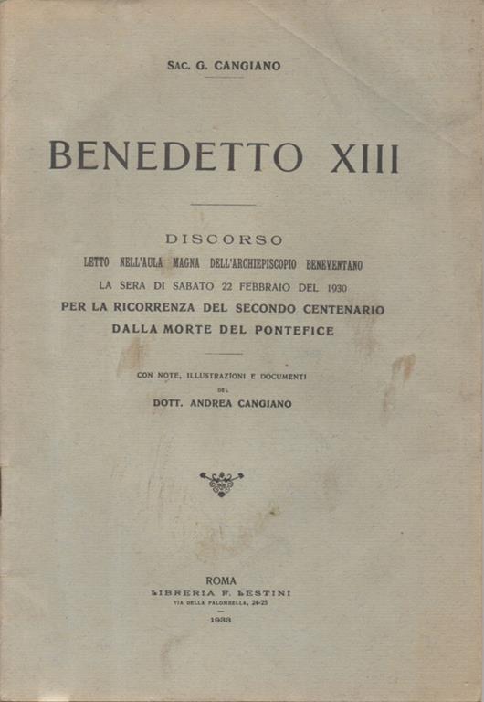 Benedetto XIII - copertina