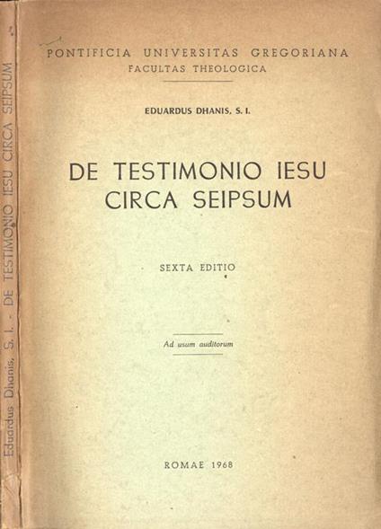 De testimonio Iesu circa seipsum - Édouard Dhanis - copertina