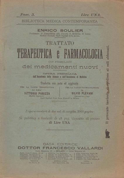 Trattato di Terapeutica e Farmacologia. con formulario dei medicamenti nuovi - Enrico Soulier - copertina