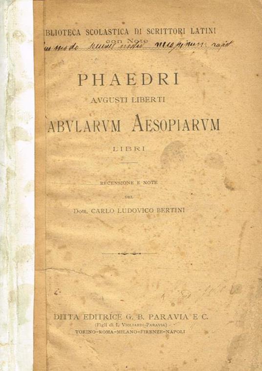 Phaedri Augusti Liberti Fabularum Aesopiarum Libri - Fedro - copertina