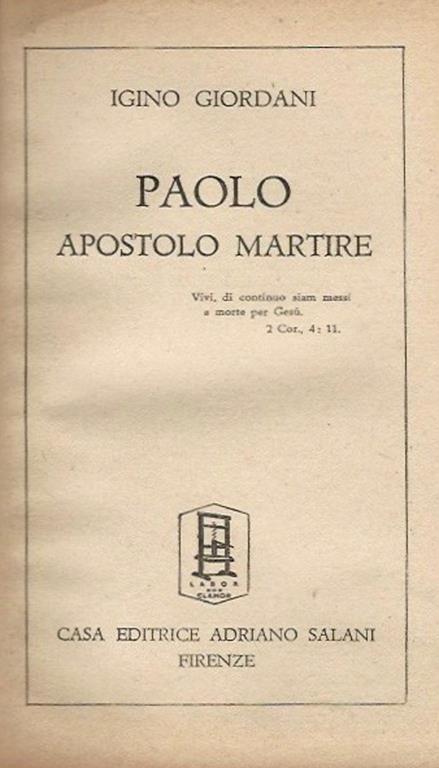 Paolo Apostolo Martire - Igino Giordani - copertina