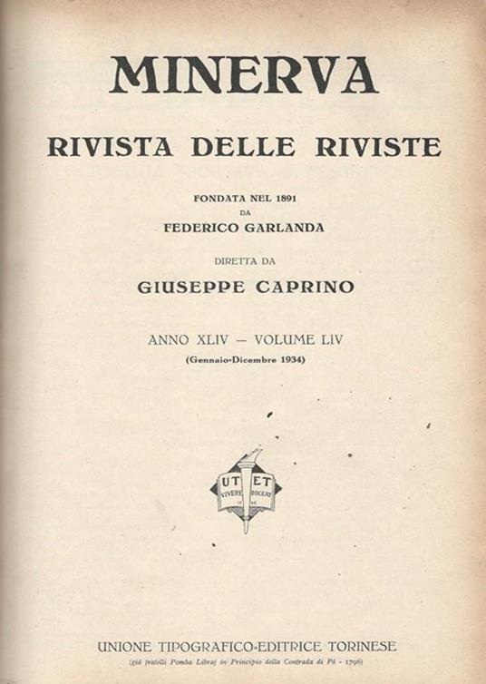 Minerva. Rivista Delle Riviste - Libro Usato - Unione Tipografico -  Editrice Torinese - | IBS