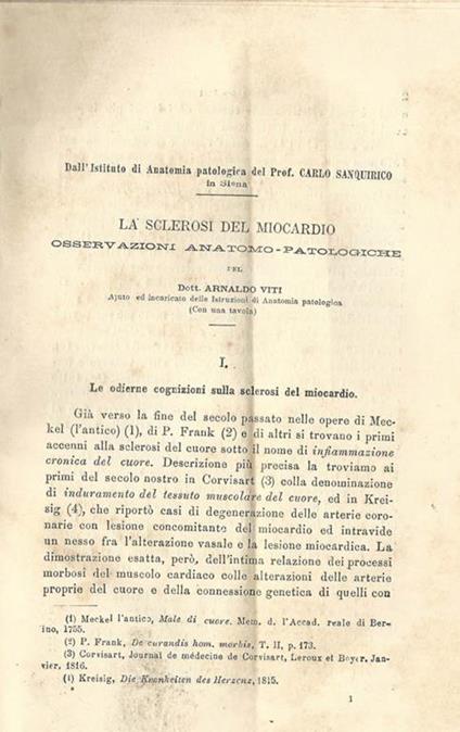 La sclerosi del miocardio. Osservazioni anatomo-patologiche - Arnaldo Viti - copertina