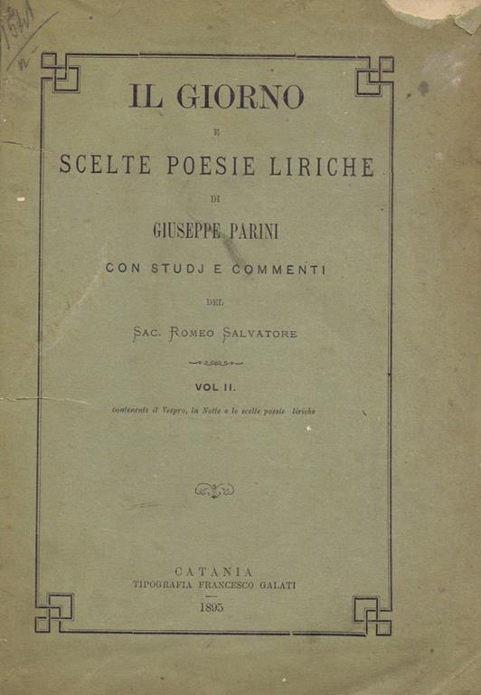 Il Giorno e Scelte Poesie Liriche (Vol II) - Giuseppe Parini - copertina