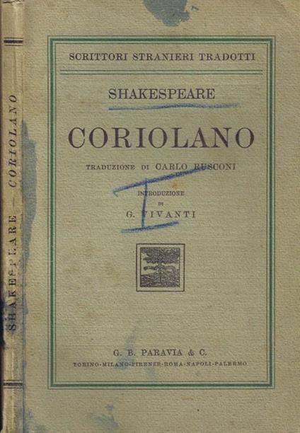 Coriolano - William Shakespeare - copertina