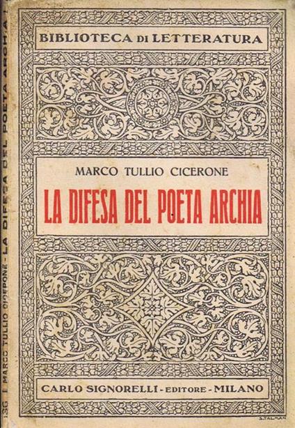 La Difesa del Poeta Archia - M. Tullio Cicerone - copertina