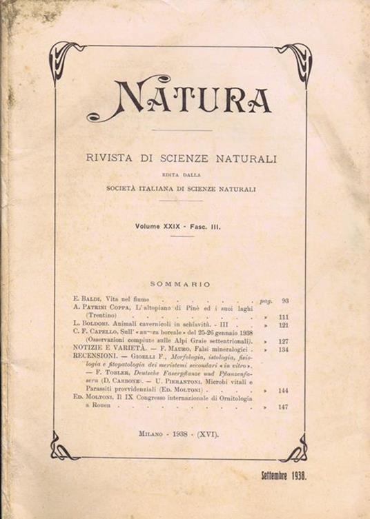 Natura (Vol. XXIX - Fasc. III). Rivista di Scienze Naturali - copertina