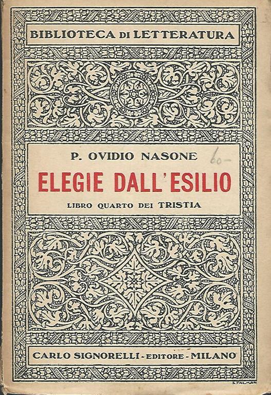 Elegie dall'esilio- Libro quarto dei Tristia - P. Nasone Ovidio - copertina