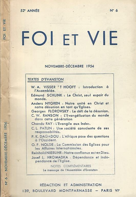 Foi et Vie - copertina