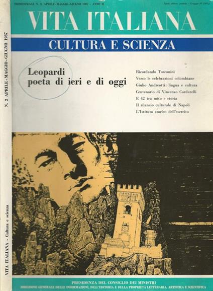 Vita Italiana cultura e scienza anno 2-N° 2. leopardi poeta di ieri e di oggi - Stefano Rolando - copertina